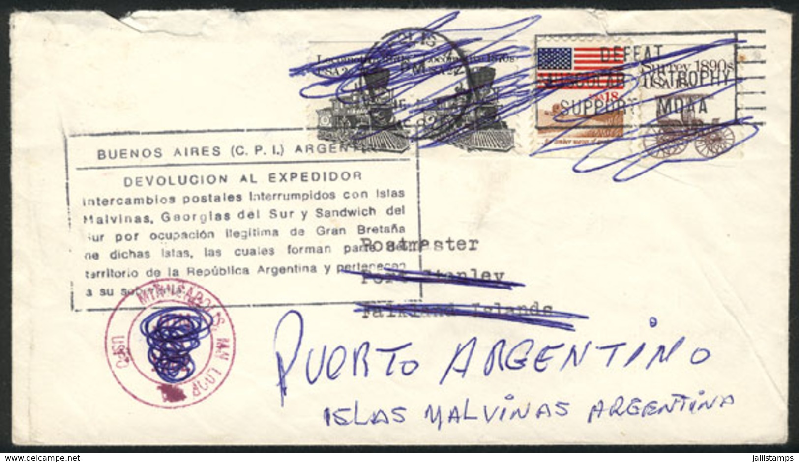 FALKLAND ISLANDS/MALVINAS: Cover Sent From USA On 16/JUN/1982 (2 Days After The End Of The Argentina-Great Britain War O - Falkland