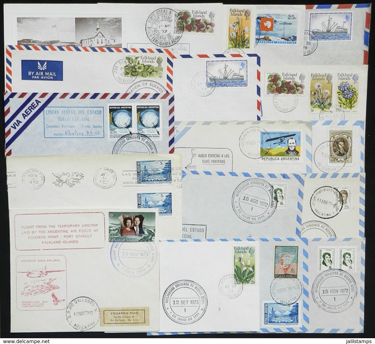 FALKLAND ISLANDS (MALVINAS): 17 Covers Flown Between The Islands And The Content, All With Special Handstamps Of LADE Or - Falklandinseln