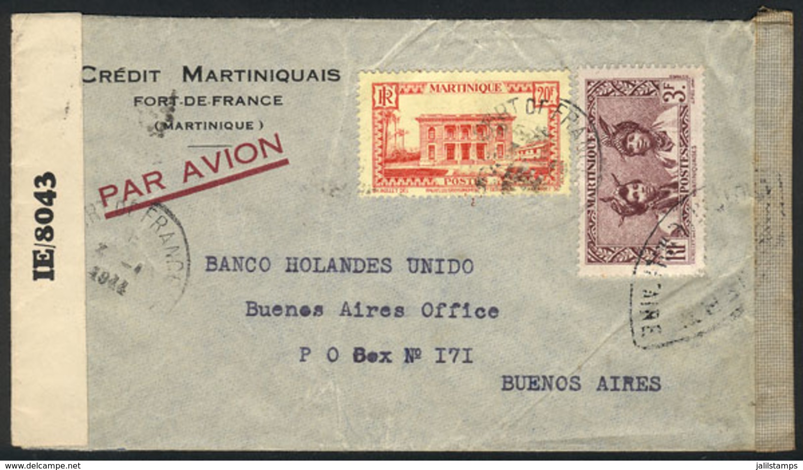 MARTINIQUE: Airmail Cover Sent From Fort-de-France To Buenos Aires On 3/JA/1944 With Very Nice Postage Of 23Fr. And Doub - Other & Unclassified