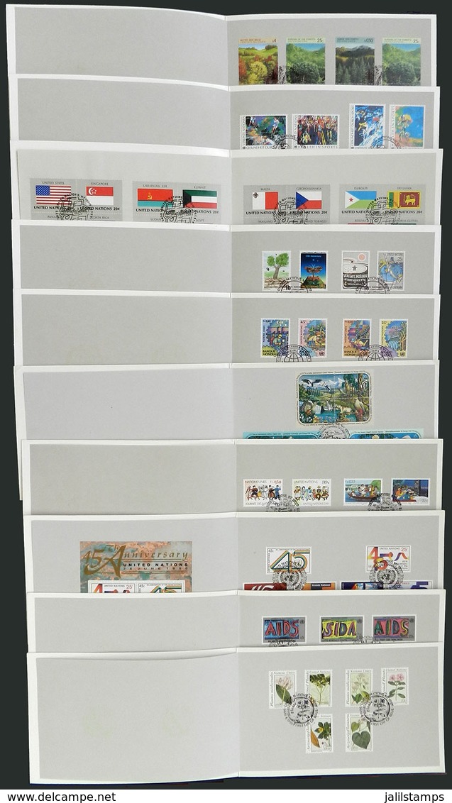 UNITED NATIONS: 38 Folders With Issues Of The Years 1975 To 1990 Approx., With Postmarks Of First Day Of Issue, Sent As  - UNO