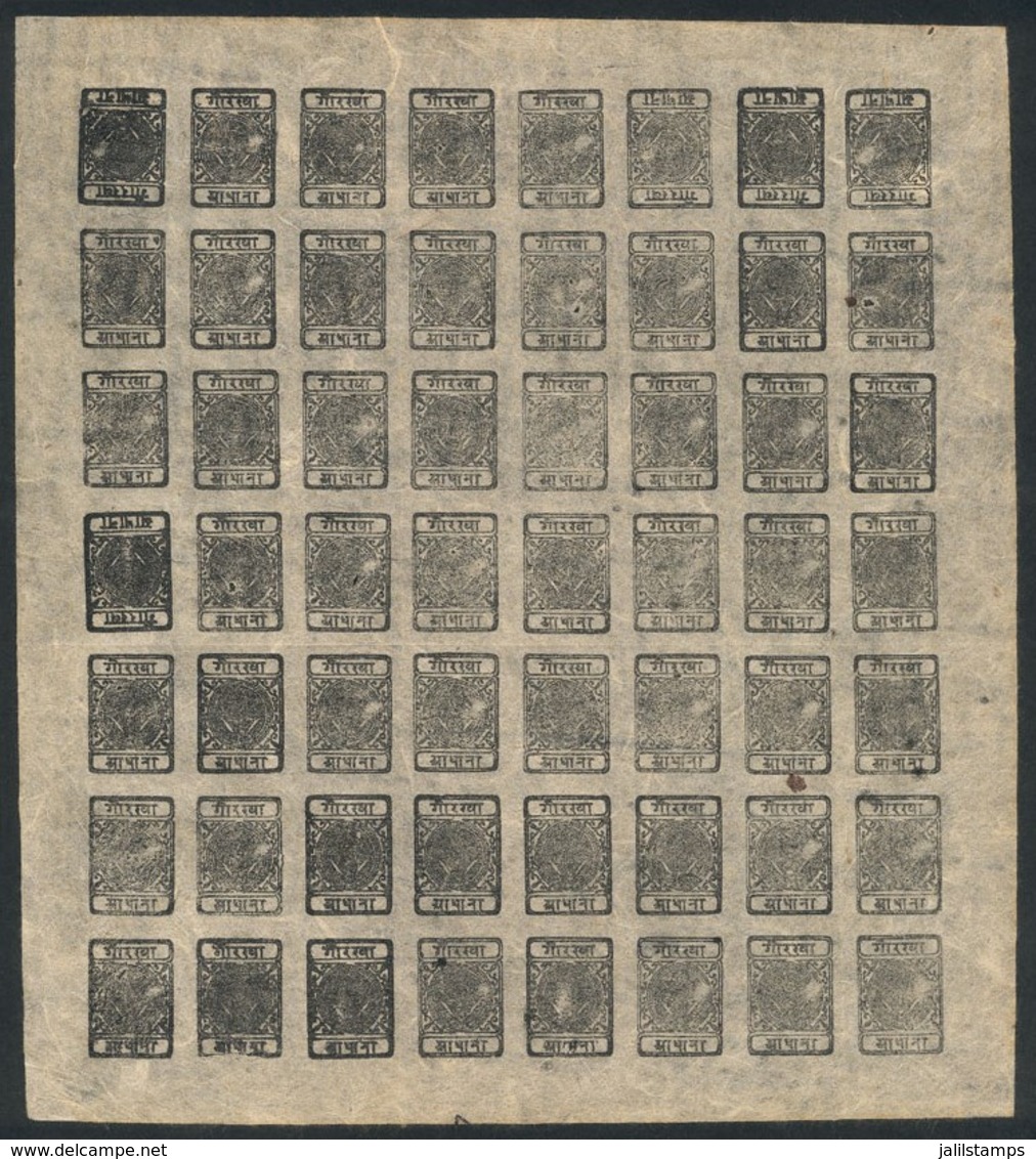 NEPAL: Sc.10, 1917 ½a. Black, Complete Sheet Of 56 Examples Including 5 TETE-BECHES In Positions 1, 6, 7, 8 And 25, Issu - Nepal