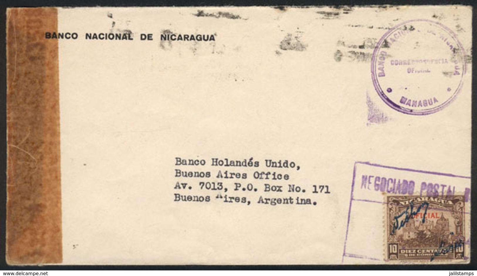 NICARAGUA: Official Cover Sent From Managua To Buenos Aires In JUL/1943 Franked With 10c., VF Quality, Rare! - Nicaragua
