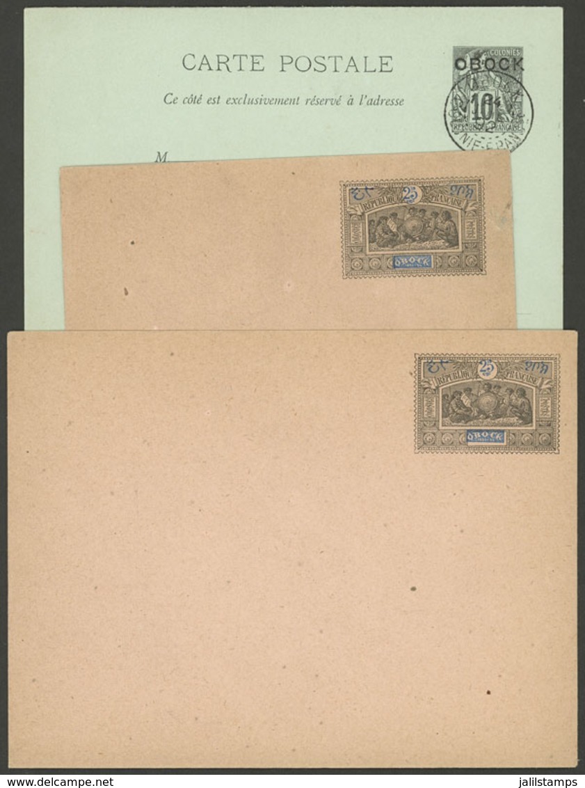 OBOCK: 3 Old Postal Stationeries (1 Double Card With Paid Reply) + 2 Envelopes (1 With Minor Fault), Fine Quality - Otros & Sin Clasificación