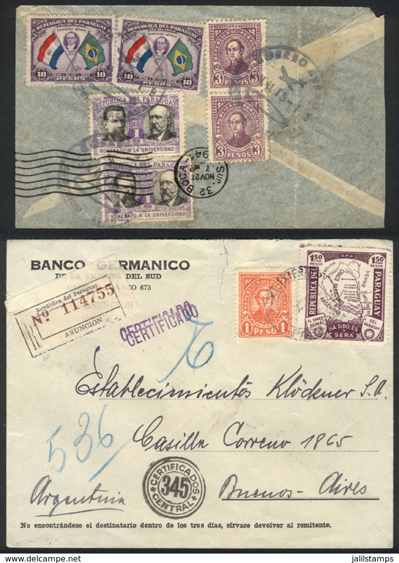 PARAGUAY: 2 Covers Sent To Buenos Aires In 1932 And 1942, Nice Postages! - Paraguay