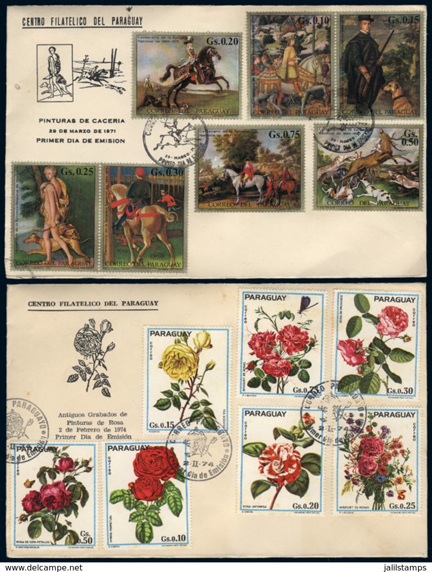 PARAGUAY: 2 FDC Covers Of 1971 And 1974, Topic Paintings With Animals And Horses, And Flowers, Very Nice! - Paraguay