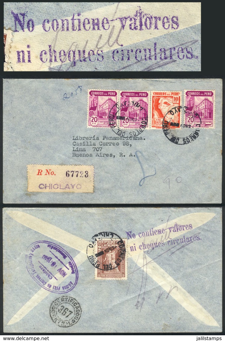 PERU: Registered Airmail Cover Sent From Chiclayo To Buenos Aires On 8/NO/1940, With Interesting Mark On Back: "It Does  - Peru