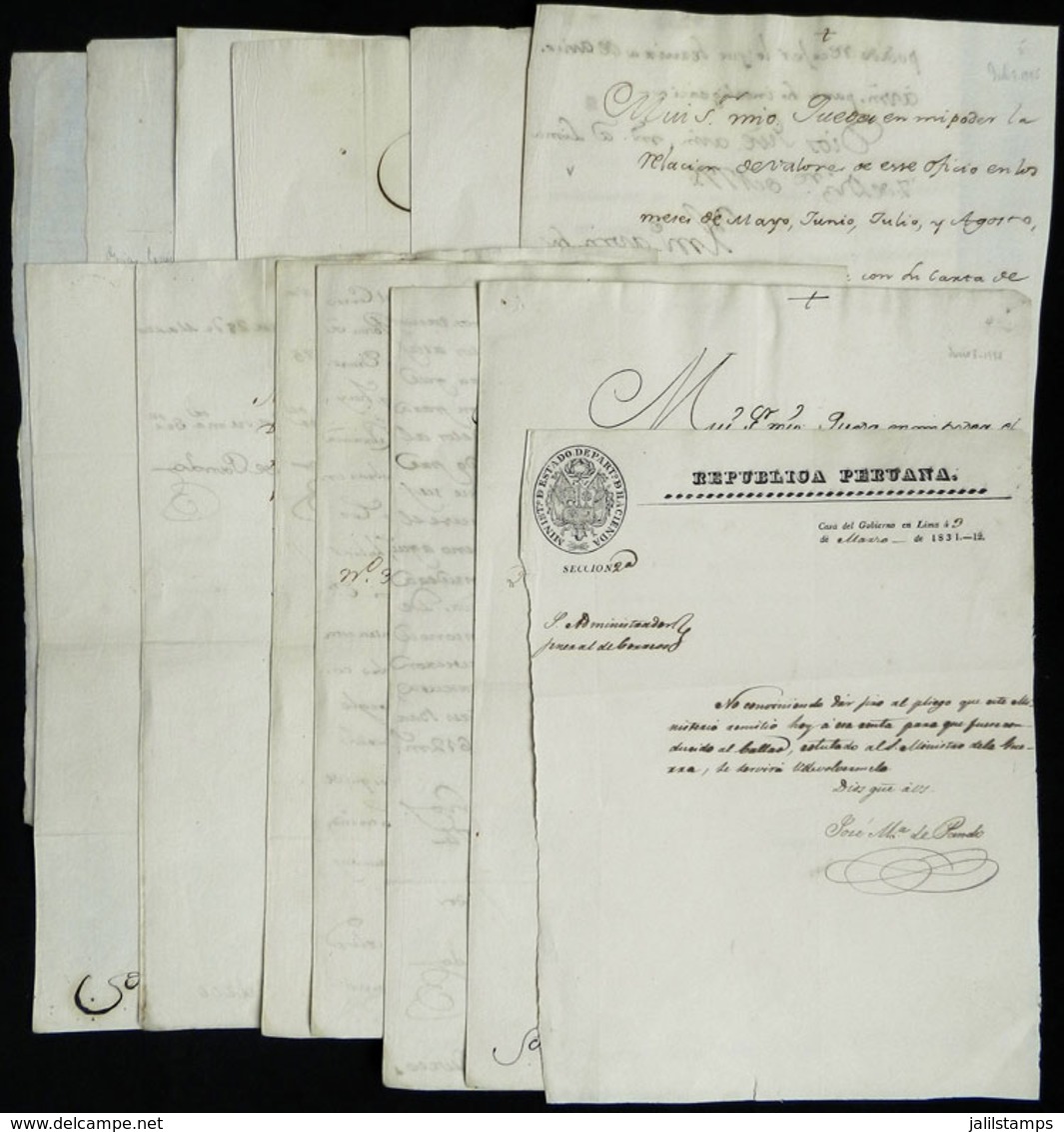 PERU: OLD DOCUMENTS Signed By General Postmaster JOSEPH ANTONIO DE PANDO, In Total 13 (most Double-sided), Dated Between - Peru