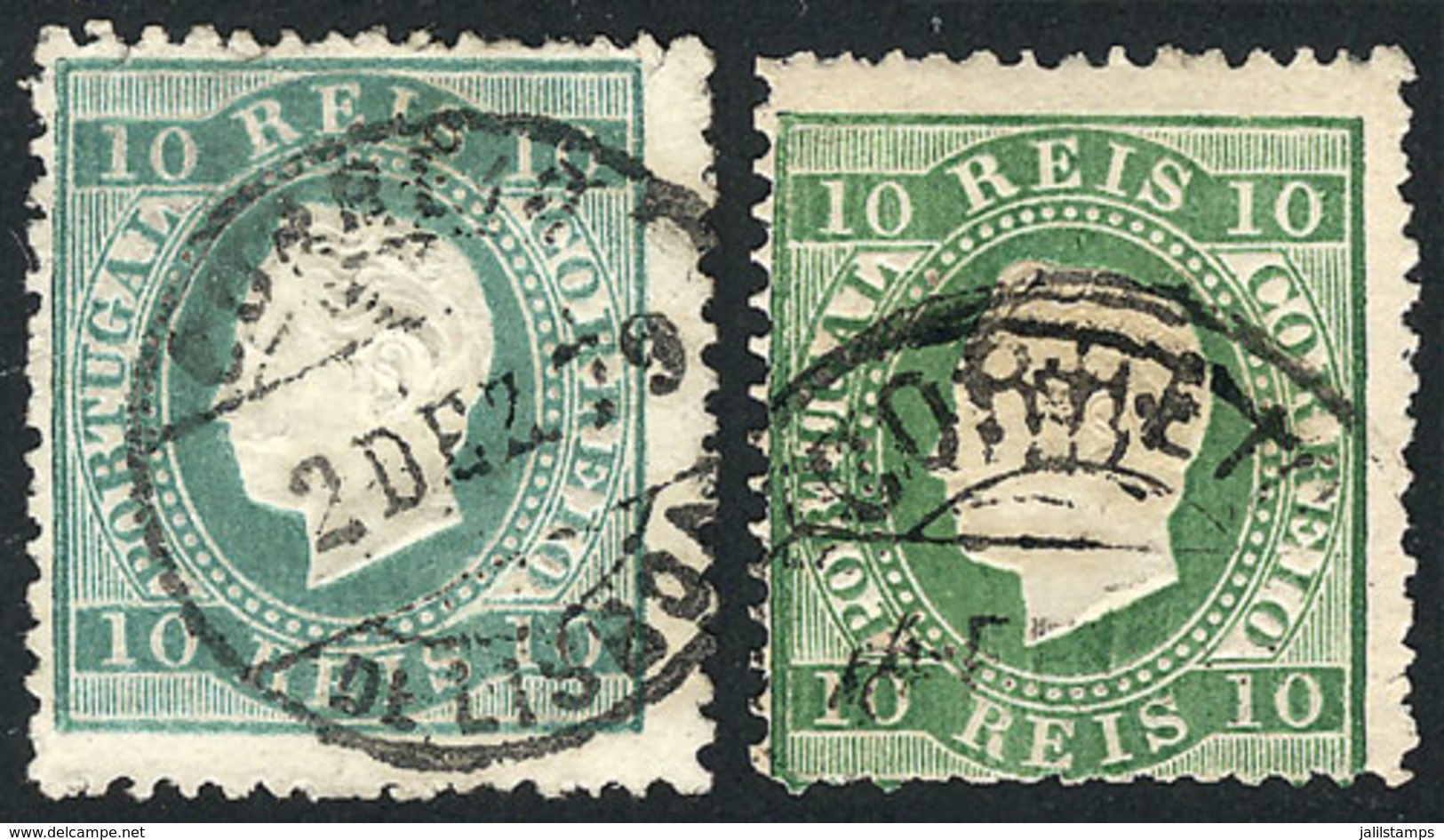 PORTUGAL: Sc.36, 1879/80 10r. Green-blue, Very Fine Quality, Rare. We Include An Example Of Sc.37 (10R. Yellow-green) Fo - Sonstige & Ohne Zuordnung