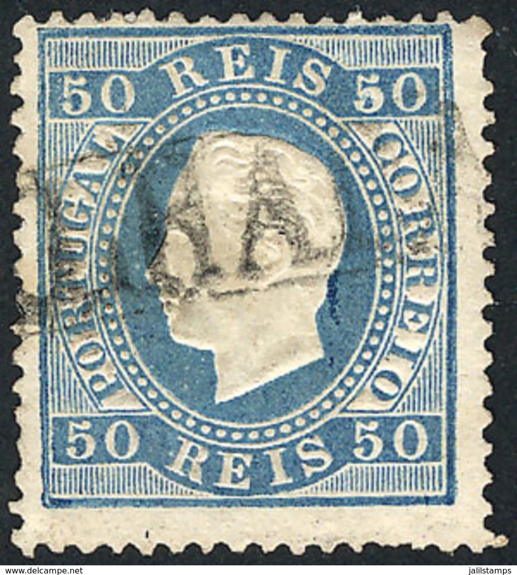 PORTUGAL: Sc.43, 1879 50r. Light Blue With Nice Straightline Cancel, VF Quality, Catalog Value US$50. - Otros & Sin Clasificación