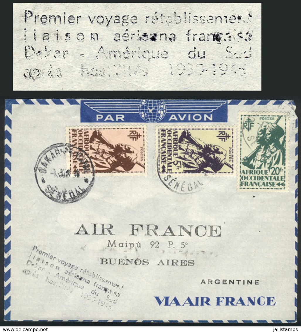 SENEGAL: 7/JUN/1946 Dakar - Buenos Aires: Cover Flown On The First Flight Re-establishing The French Air Route Dakar - S - Senegal (1960-...)