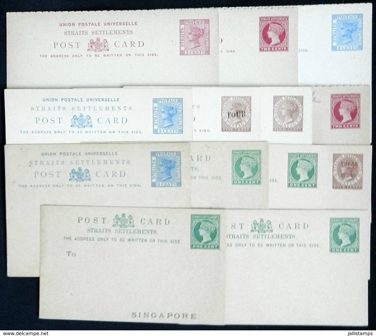 STRAITS SETTLEMENTS: 13 Old Unused Postal Stationeries (one With Nice Advertising For Optician Printed On Back), Almost  - Otros & Sin Clasificación