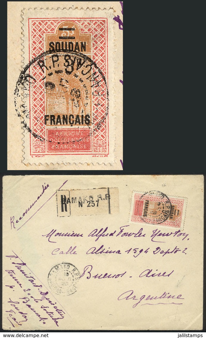 FRENCH SUDAN: Registered Cover Sent From Bamako To Buenos Aires On 9/AU/1929 Franked With 3Fr. (Sc.58 Alone), VF Quality - Sonstige & Ohne Zuordnung