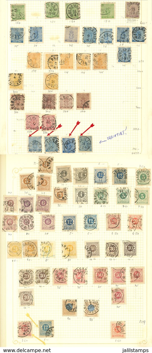 SWEDEN: Collection On Album Pages With Large Number Of Used Stamps Including Many Good Old Values, Scarce Cancels And So - Collections