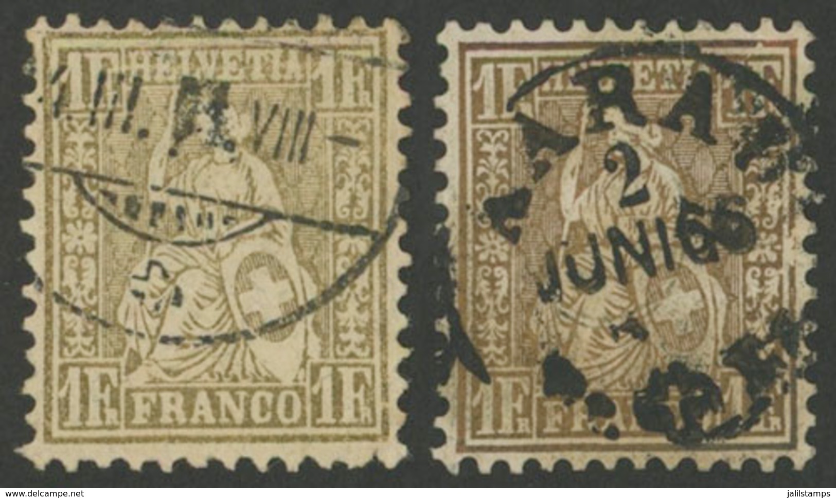 SWITZERLAND: Sc.50 + 50b, 1862/4 1Fr. In Golden And Redish Bronze, Used, Minor Defects, Very Good Appearance, Low Start! - Otros & Sin Clasificación