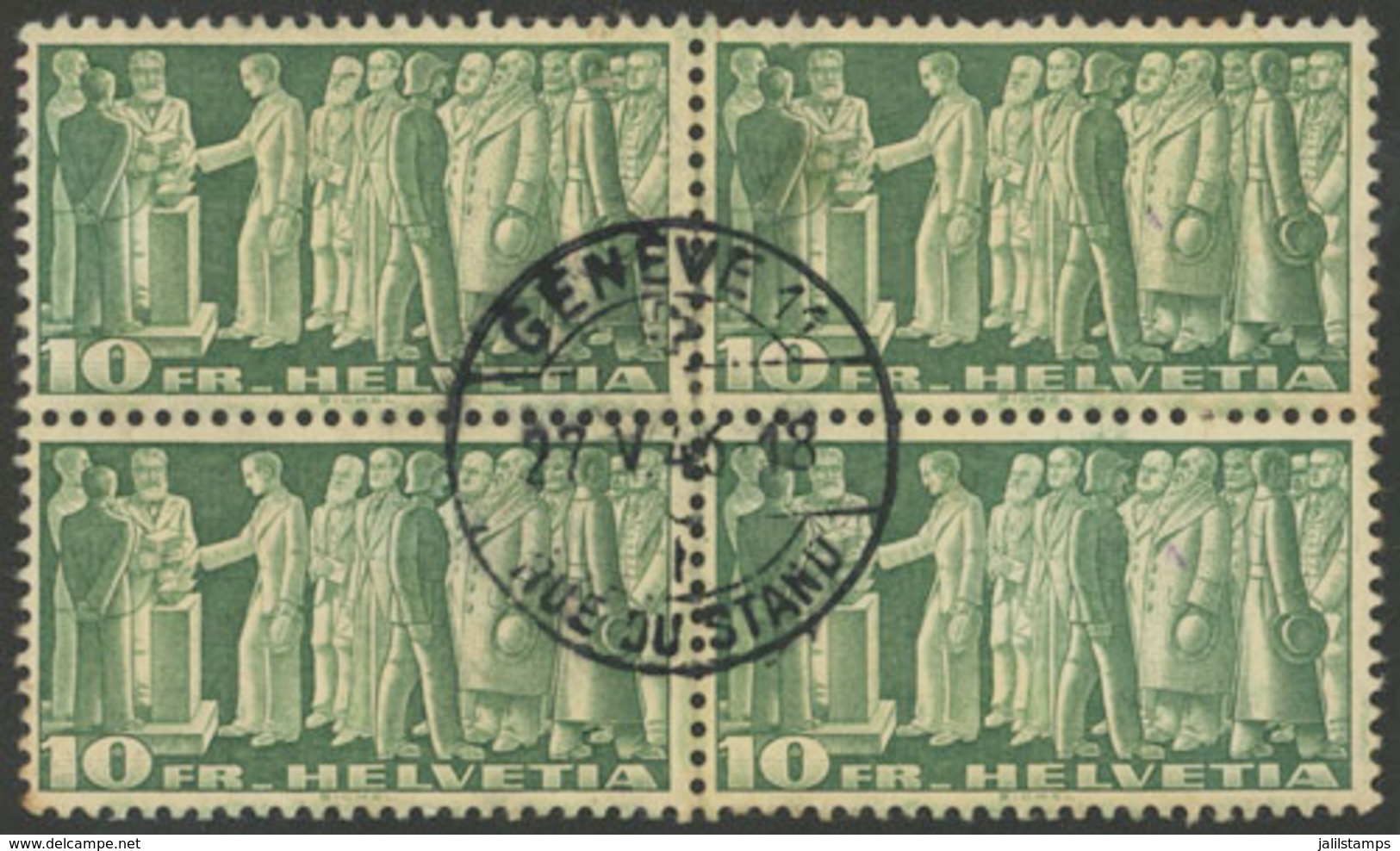 SWITZERLAND: Sc.305, 1945 Pax 10Fr., Used Block Of 4, Very Fine Quality! - Other & Unclassified
