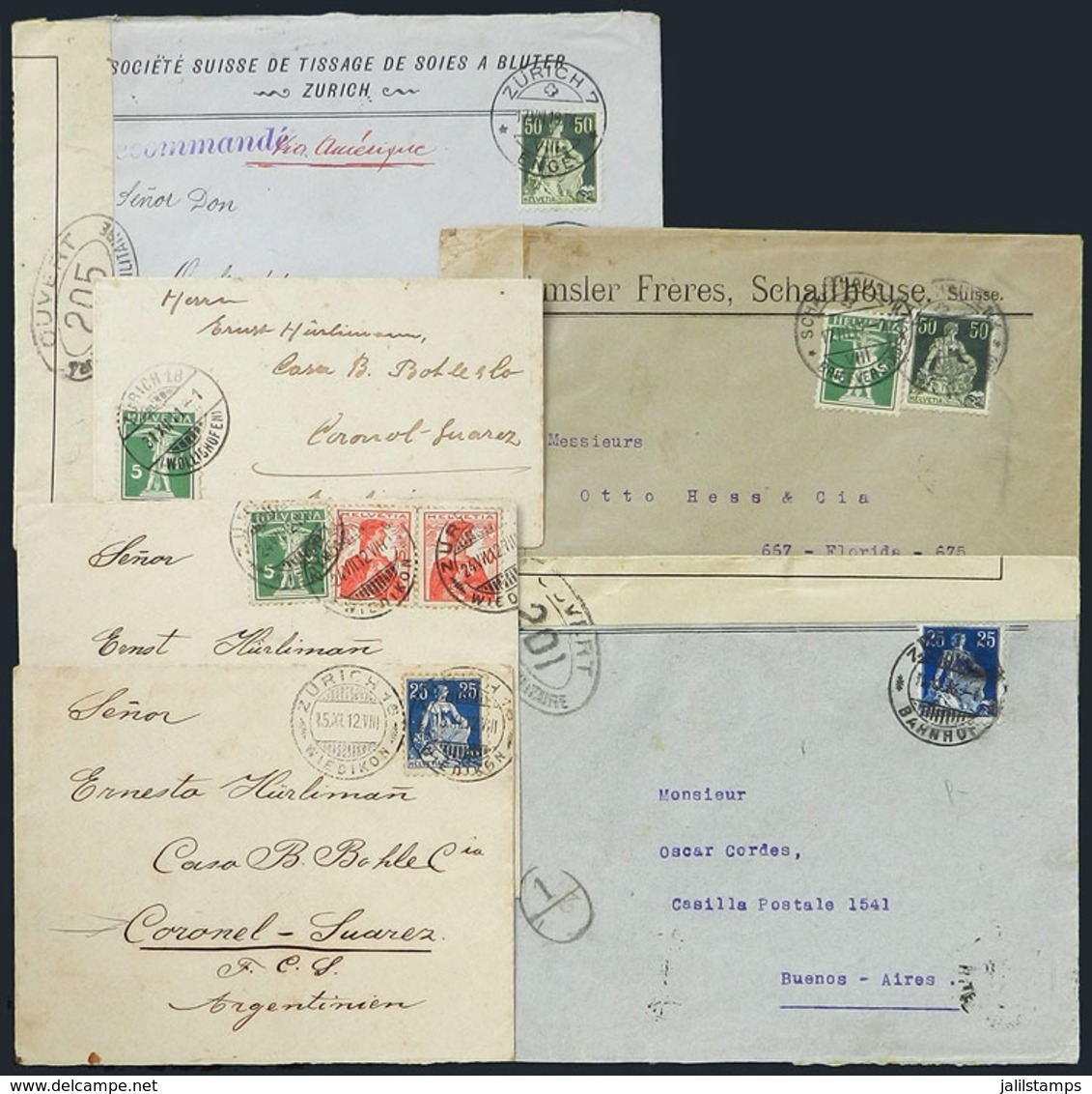 SWITZERLAND: 6 Covers Sent To Argentina Between 1911 And 1918, VF General Quality, Interesting Group! - Sonstige & Ohne Zuordnung