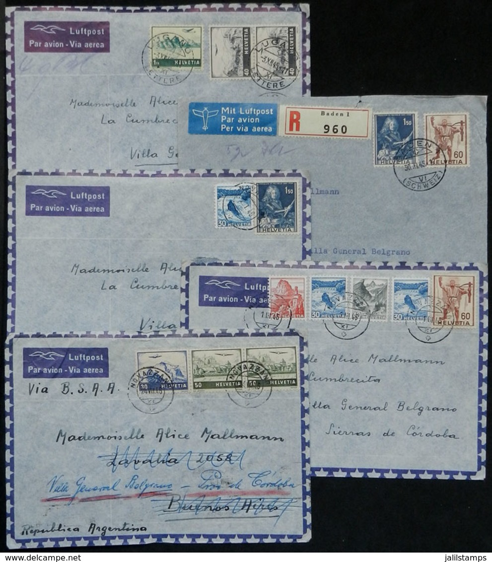 SWITZERLAND: 5 Airmail Covers Sent To Argentina In 1945/6, Handsome! - Sonstige & Ohne Zuordnung