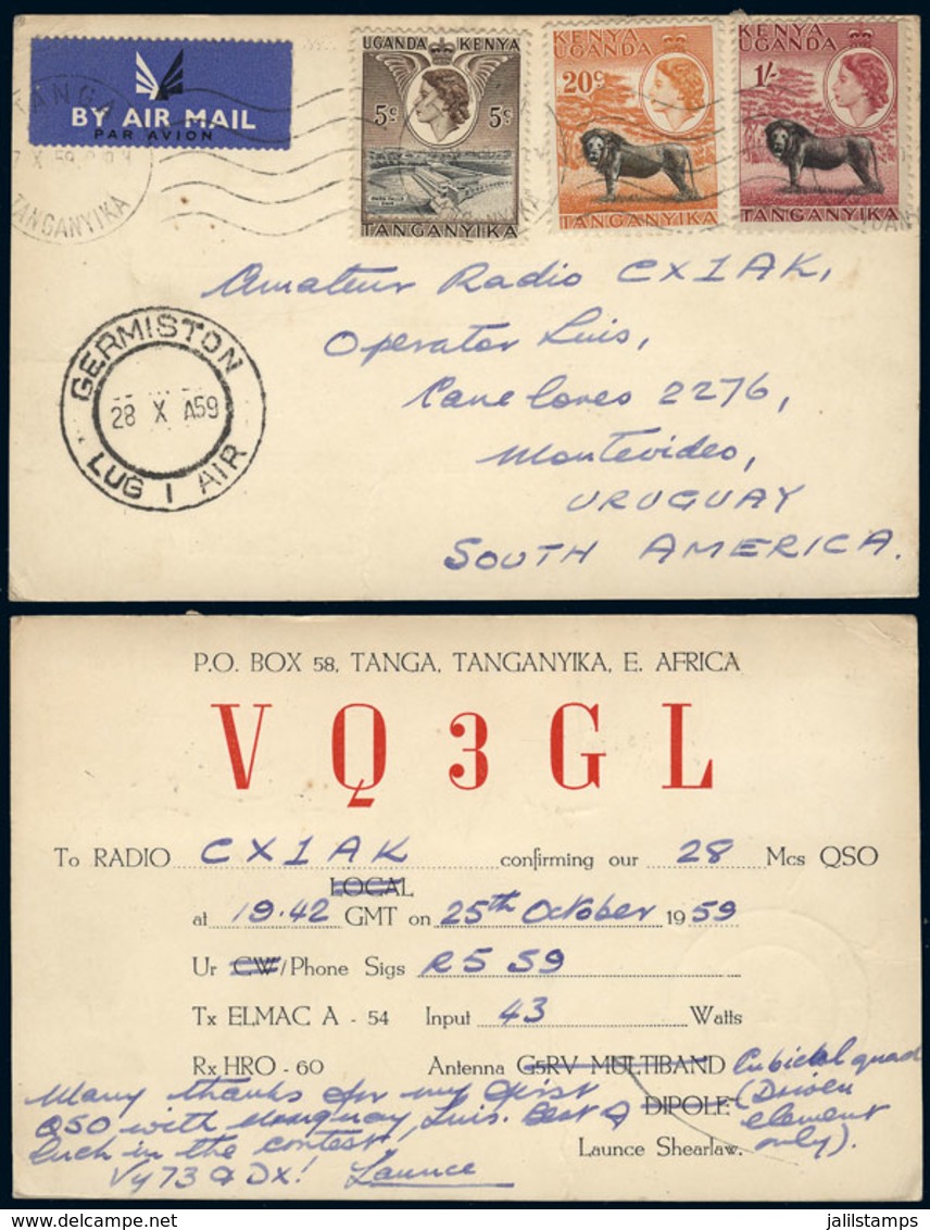 TANGANYIKA: QSL Card Sent From Tanga To Uruguay On 25/OC/1959, Very Nice, Rare Destination! - Otros - África