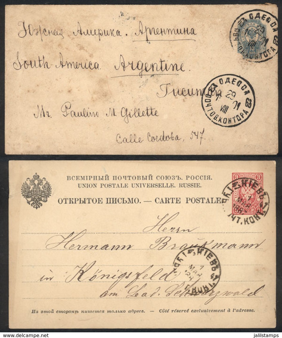 UKRAINE: Card Sent From BIEV To Germany On 1/MAR/1887 + Cover Sent From ODESSA To Tucumán (Argentina) On 28/AU/1901, Ver - Ucraina