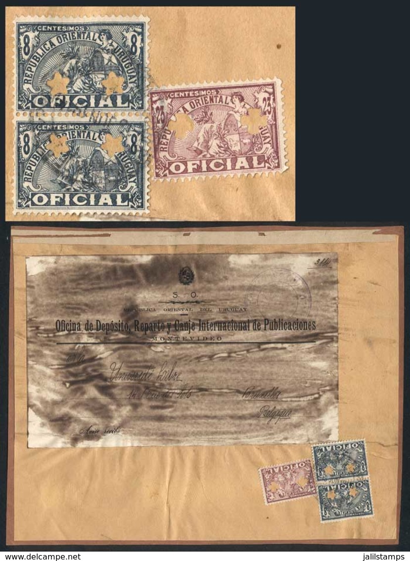 URUGUAY: Large Fragment Of Parcel Post Cover Sent To Belgium On 23/JUN/1914, Franked By Pair Sc.O113 With Two Star Punch - Uruguay