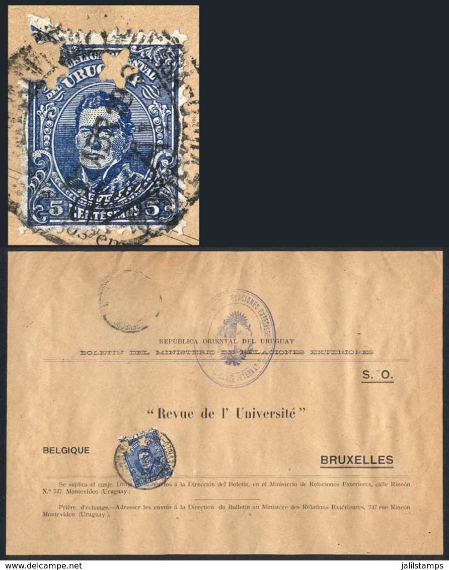 URUGUAY: Large Fragment Of Parcel Post Cover Sent To Belgium On 7/AP/1919, Franked By Sc.O119 With Two Star Punch Holes, - Uruguay
