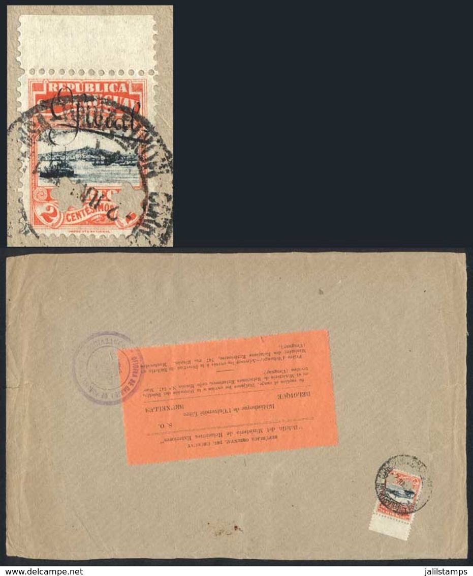 URUGUAY: Large Fragment Of Parcel Post Cover Sent To Belgium On 2/JUN/1921, Franked By Sc.O125 With Two Star Punch Holes - Uruguay