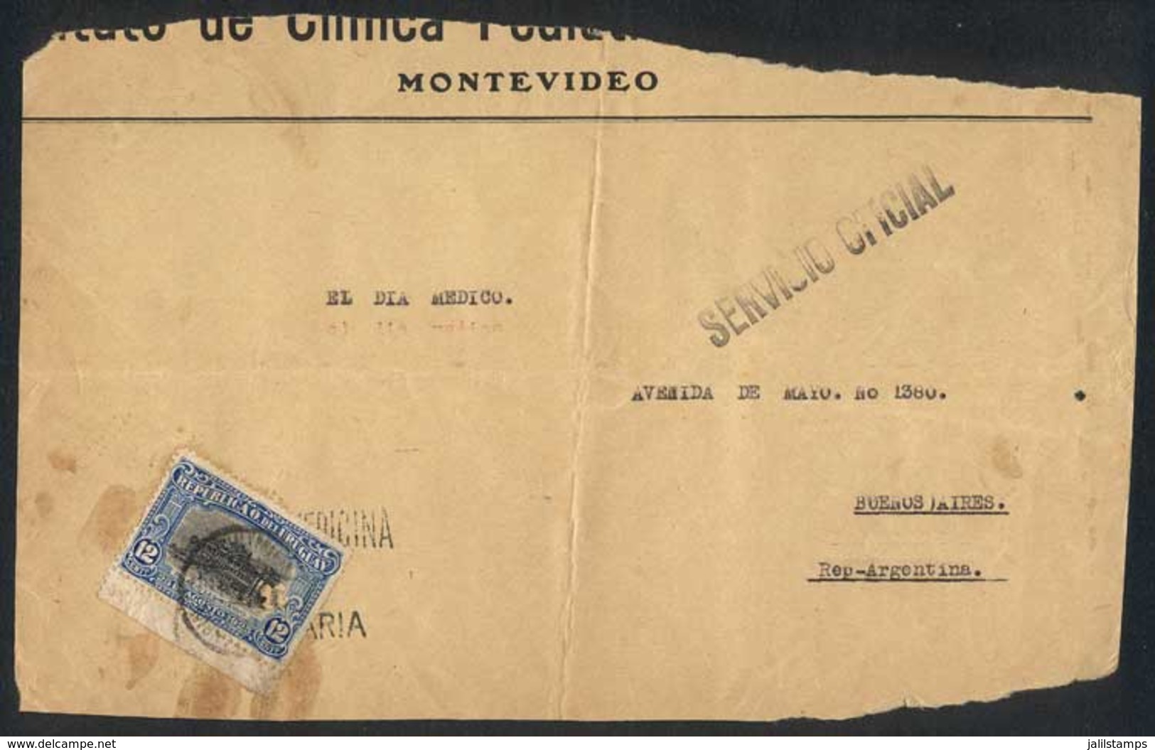 URUGUAY: Large Fragment Of Official Cover Sent To Argentina, Franked By A Regular Mail Stamp Sc.304 With A Clover Punch  - Uruguay