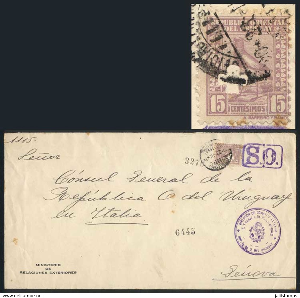 URUGUAY: Cover Sent To Italy On 23/MAR/1931, Franked By A Regular Mail Stamp Sc.293 With A Clover Punch Hole, VF Quality - Uruguay