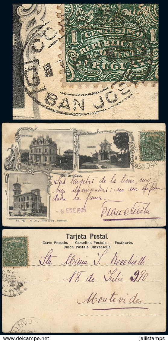URUGUAY: Beautiful PC With Views Of Villas In Montevideo, Sent From SAN JOSE To Montevideo On 8/JA/1905, Nice Oval Postm - Uruguay