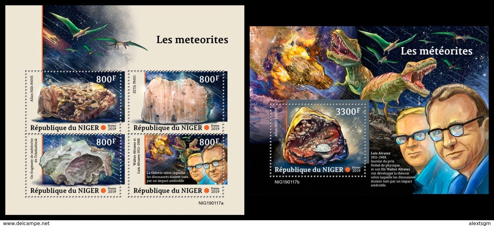 NIGER 2019 - Meteorites, Dinosaurs M/S + S/S. Official Issue - Preistorici