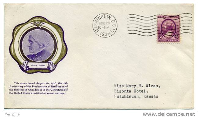 1936  Susan B. Anthony  Sc 784  Rice Cachet Addressed - 1851-1940