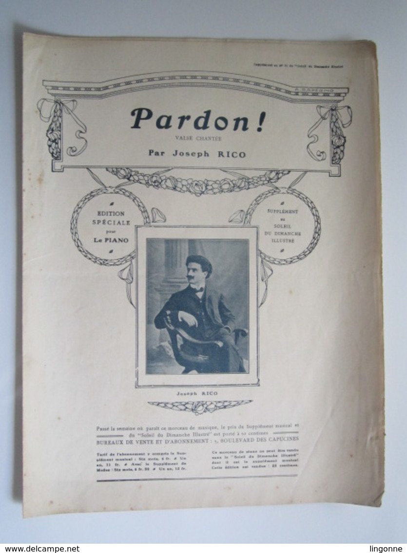 PARTITION PARDON ! VALSE CHANTEE JOSEPH RICO 23,5 X 31,5 Cm Env - Autres & Non Classés