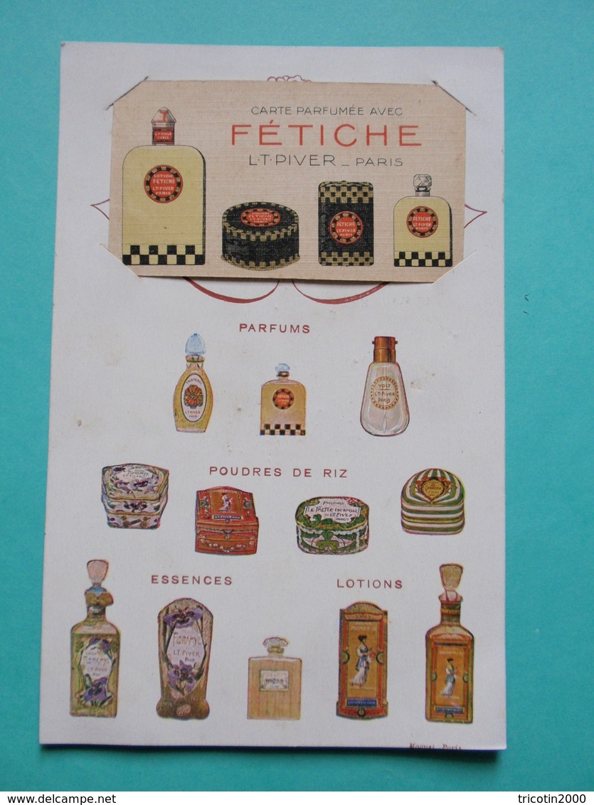 CARTE Parfumée Ancienne FETICHE  Parfums LT PIVER Sur Son Support Papier Publicitaire - Vintage (until 1960)