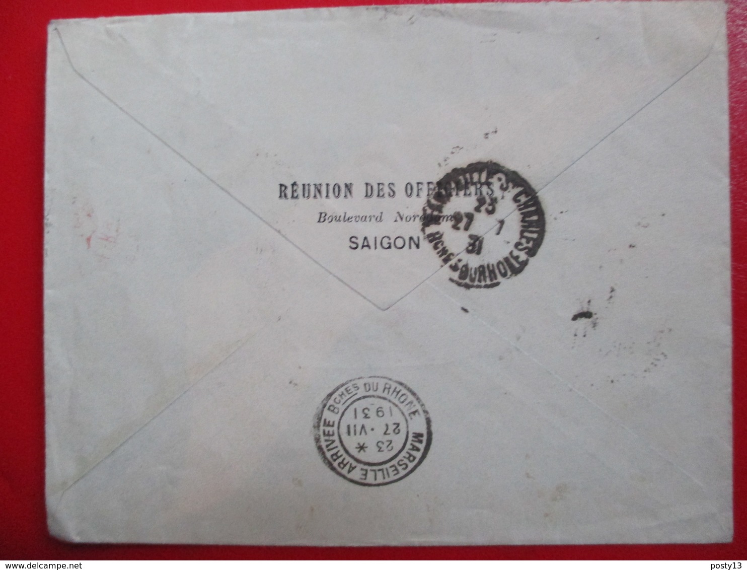 INDOCHINE- Divers Sur Lettre Par Avion Via Air-Orient - Cachet Rouge De Contrôle - 1931- Réunion Officiers Saïgon - Briefe U. Dokumente