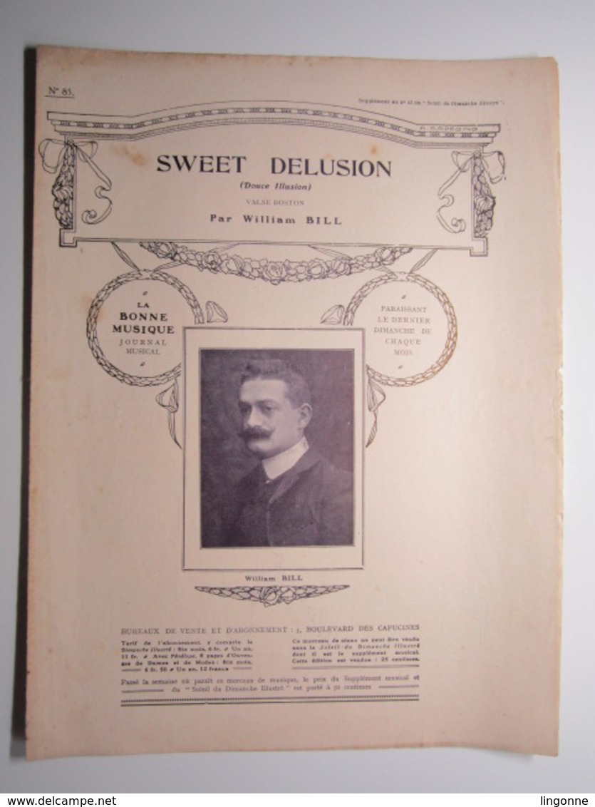 PARTITION SWEET DELUSION (Douce Illusion) VALSE BOSTON William BILL 23,5 X 31,5 Cm Env - Autres & Non Classés