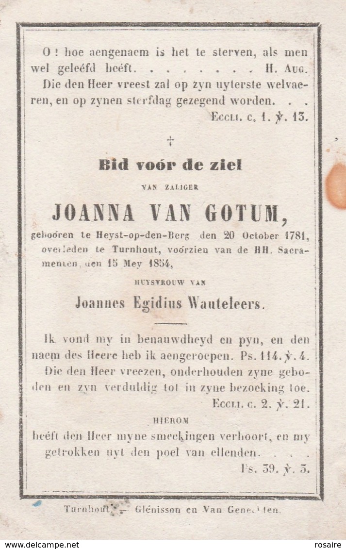 Dp Van Gotum-heyst-op-den-berg 1781-turnhout 1854 - Imágenes Religiosas