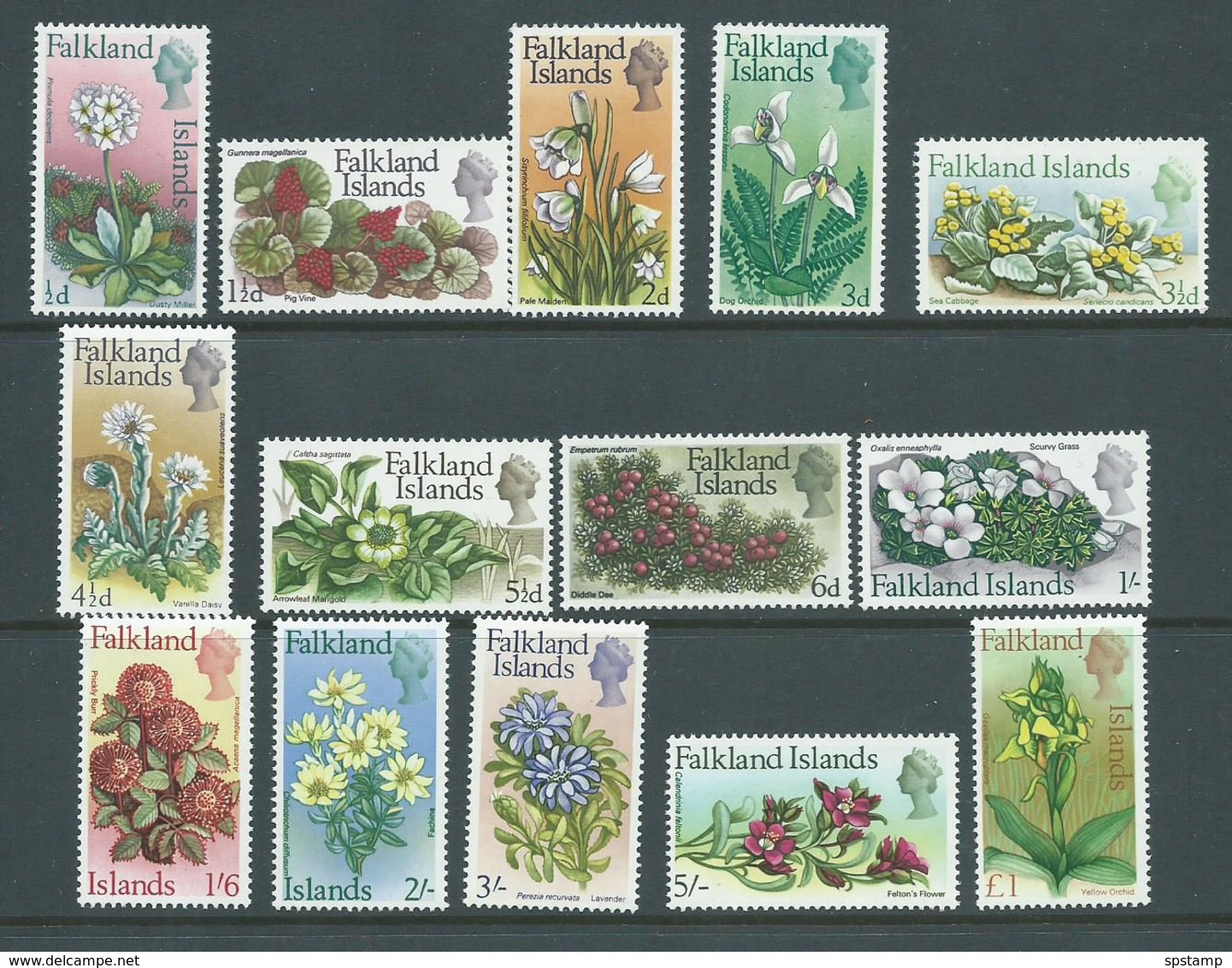 Falkland Islands 1968 Flower Definitive Set 14 MLH - Islas Malvinas