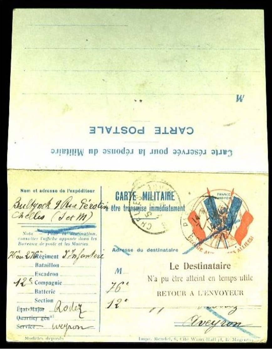 76° Régiment D'nfanterie - RARE Carte-militaire Avec Volet ""Réponse Du Militaire"" - 1914 - Guerre 1914-18