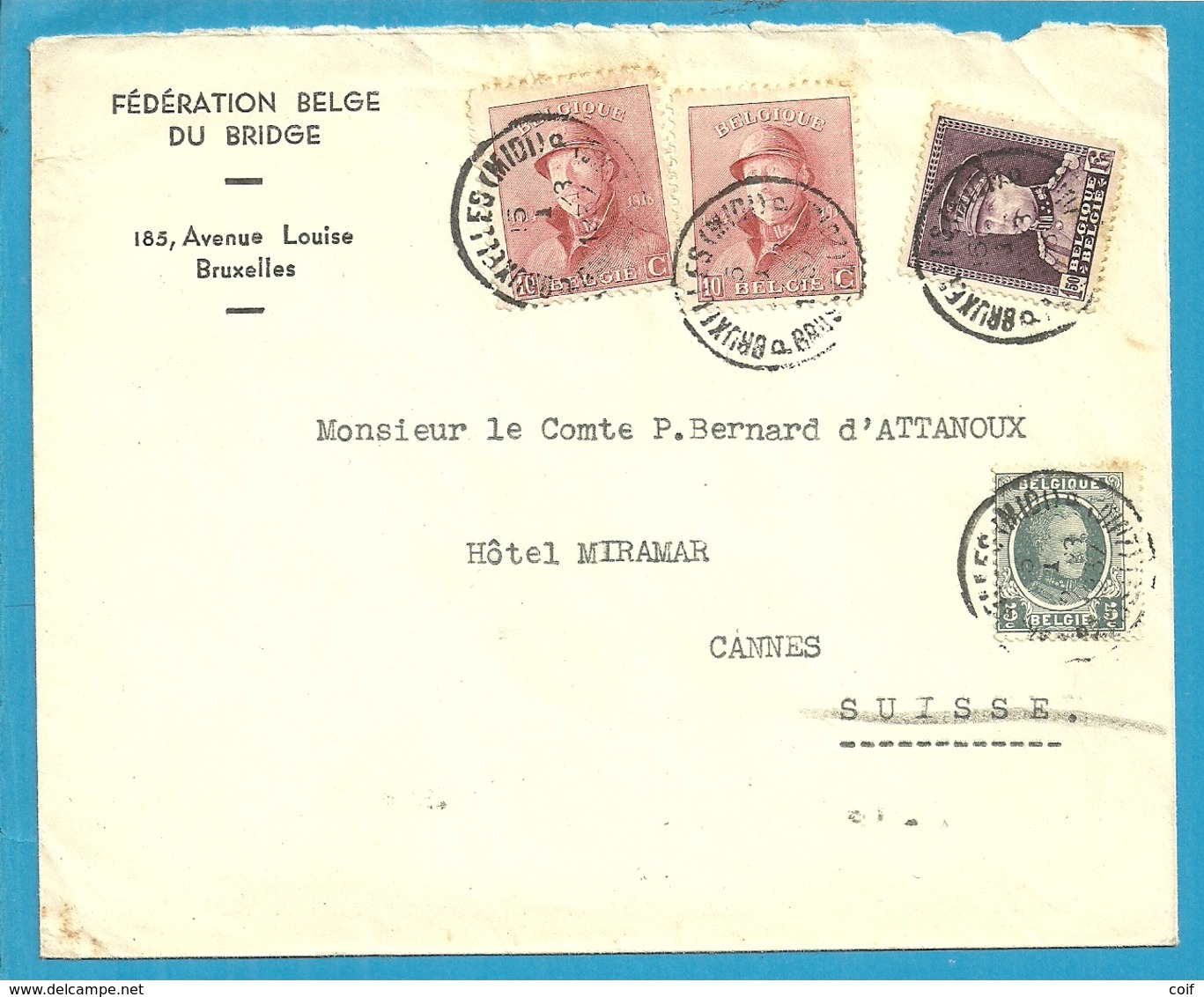 193+168+319 (3 Emissie Koning Albert) Op Brief Met Stempel BRUXELLES - 1919-1920  Cascos De Trinchera