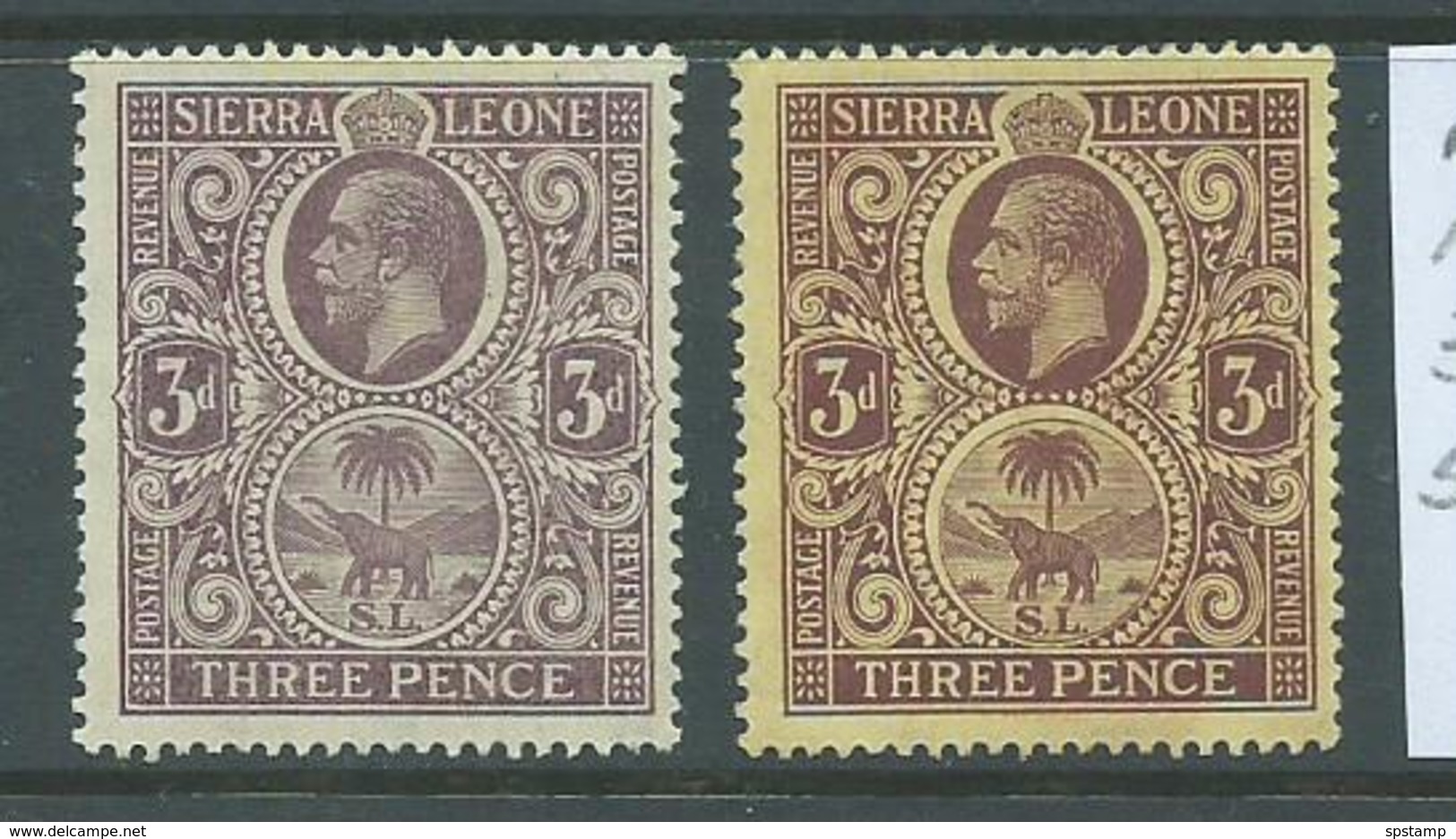 Sierra Leone 1912 - 1921 KGV & Elephant 3d X 2 Distinct Shades Fine MLH - Sierra Leone (...-1960)