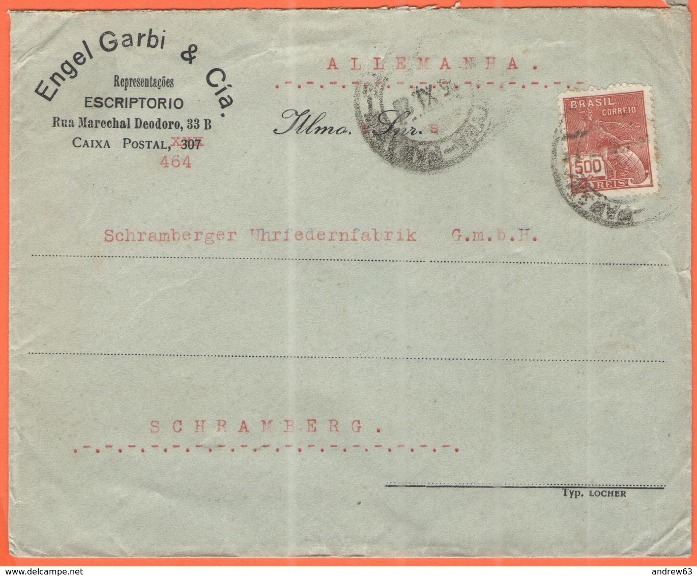 BRASILE - BRASIL - 1929 - 500 Reis - Engel Garbi & Cia - Viaggiata Da Brasil Per Schramberg, Germany - Lettres & Documents