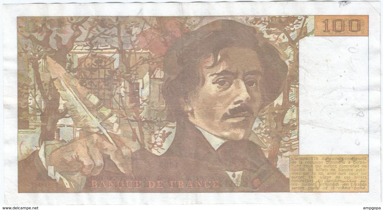 Francia - France 100 Francs 1993 Pk 154 G.2 Firmas Bruneel, Bonnardin Y Vigier Ref 44 - 100 F 1978-1995 ''Delacroix''