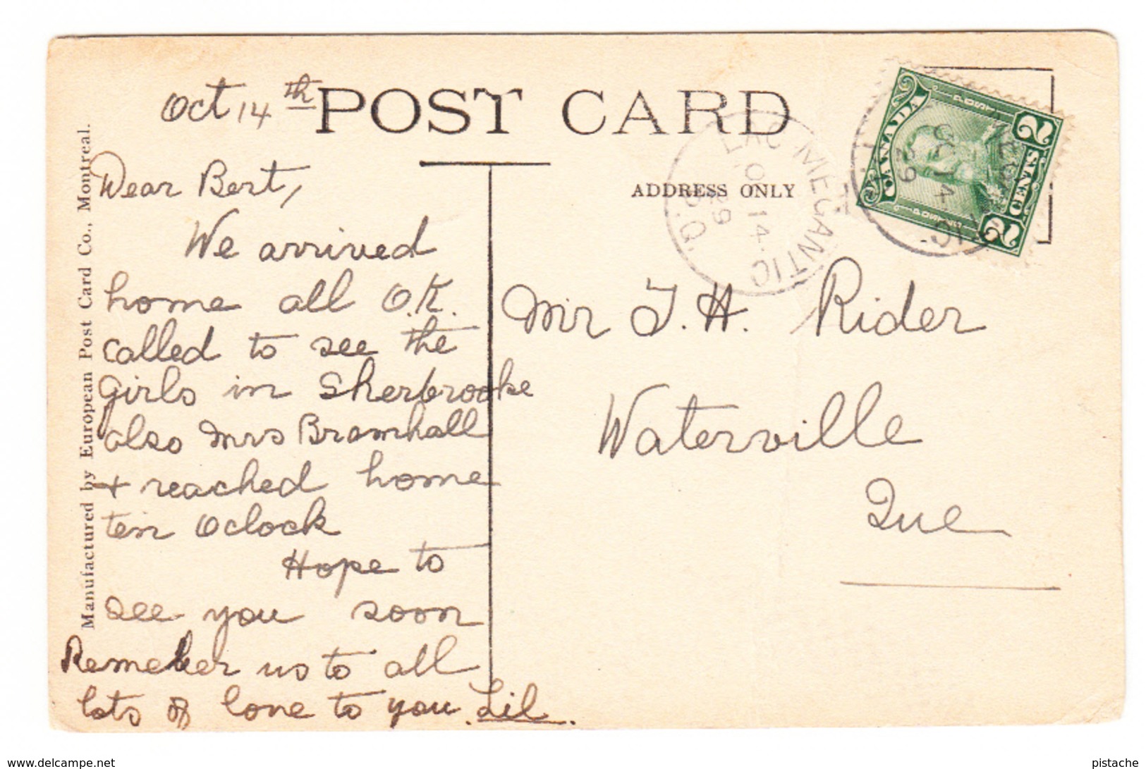 Mégantic Québec - Maple Avenue - Written Stamp Postmark 1929 - Carte Pliée Au Centre - Folded - 2 Scans - Other & Unclassified