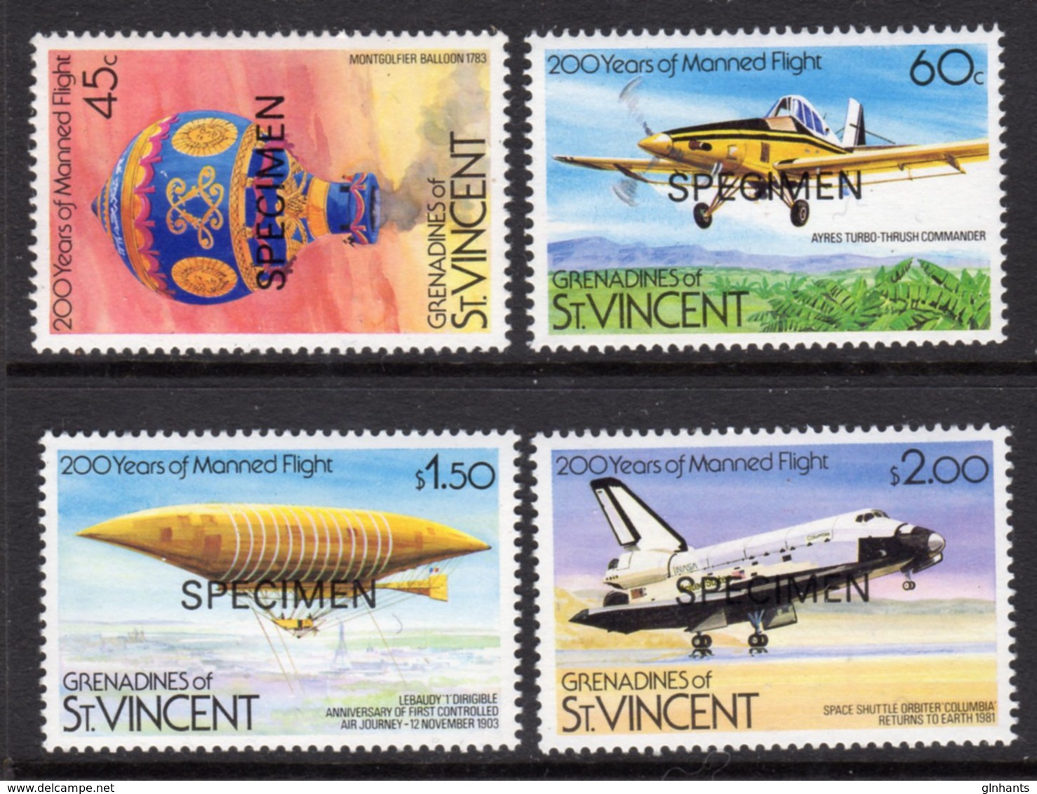 ST VINCENT GRENADINES - 1983 MANNED FLIGHT ANNIVERSARY SET (4V) O/P SPECIMEN FINE MNH ** SG 250-253 - St.Vincent & Grenadines