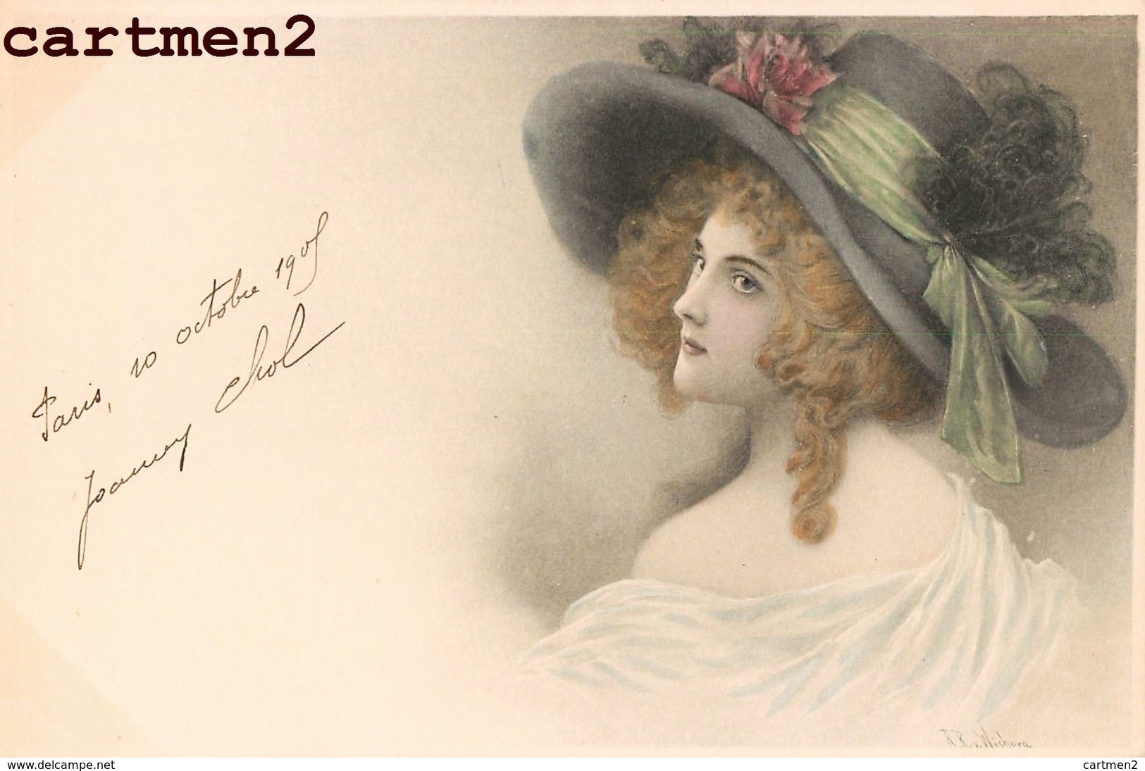 BELLE SERIE DE 4 CPA : ILLUSTRATEUR WICHERA FEMME AU CHAPEAU STYLE VIENNOISE M.M. VIENNE 1900 - Wichera