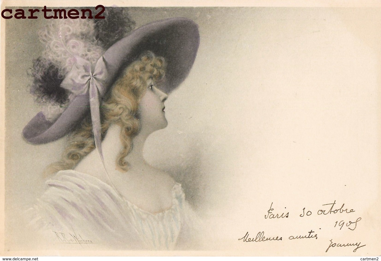 BELLE SERIE DE 4 CPA : ILLUSTRATEUR WICHERA FEMME AU CHAPEAU STYLE VIENNOISE M.M. VIENNE 1900 - Wichera