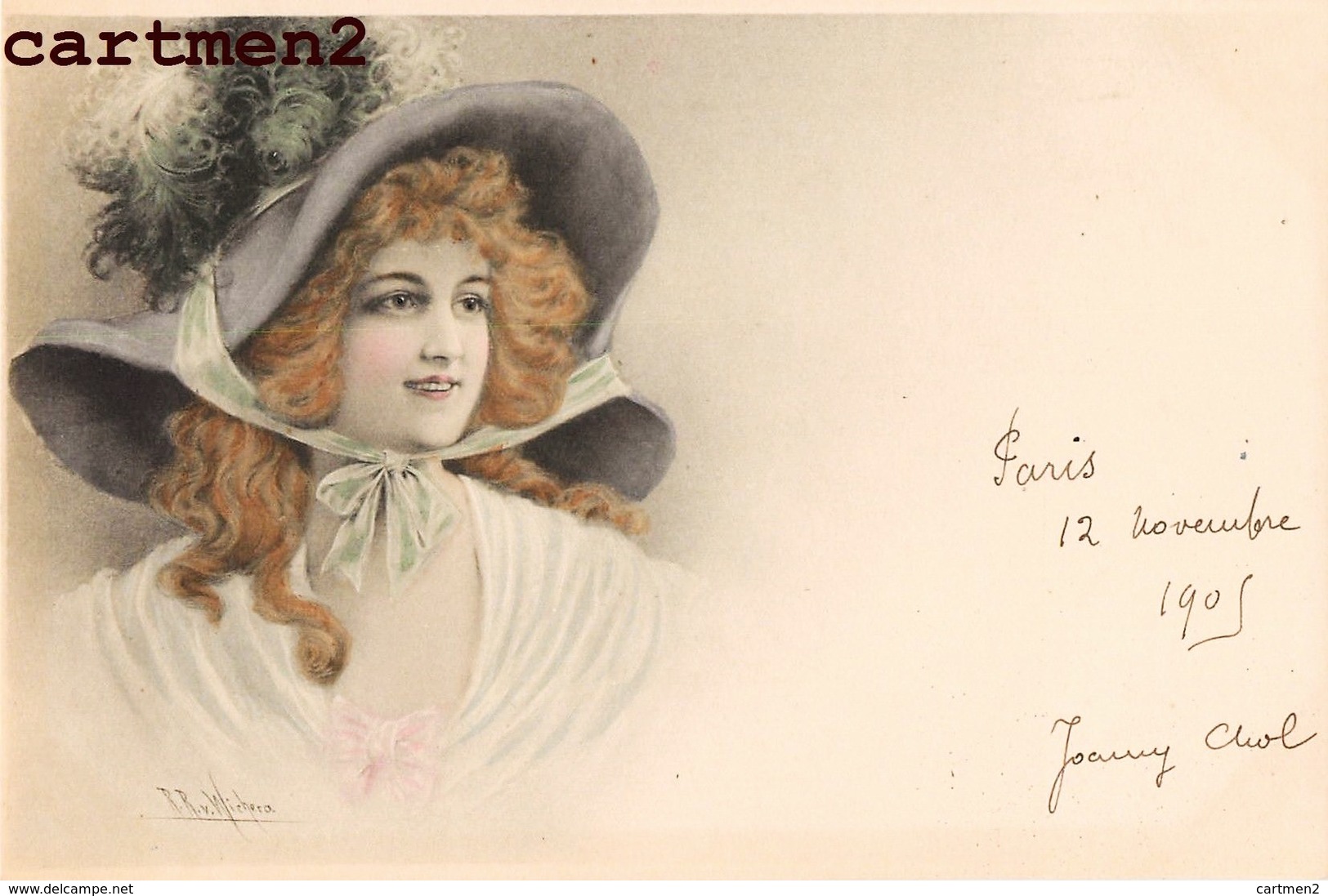 BELLE SERIE DE 4 CPA : ILLUSTRATEUR WICHERA FEMME AU CHAPEAU STYLE VIENNOISE M.M. VIENNE 1900 - Wichera