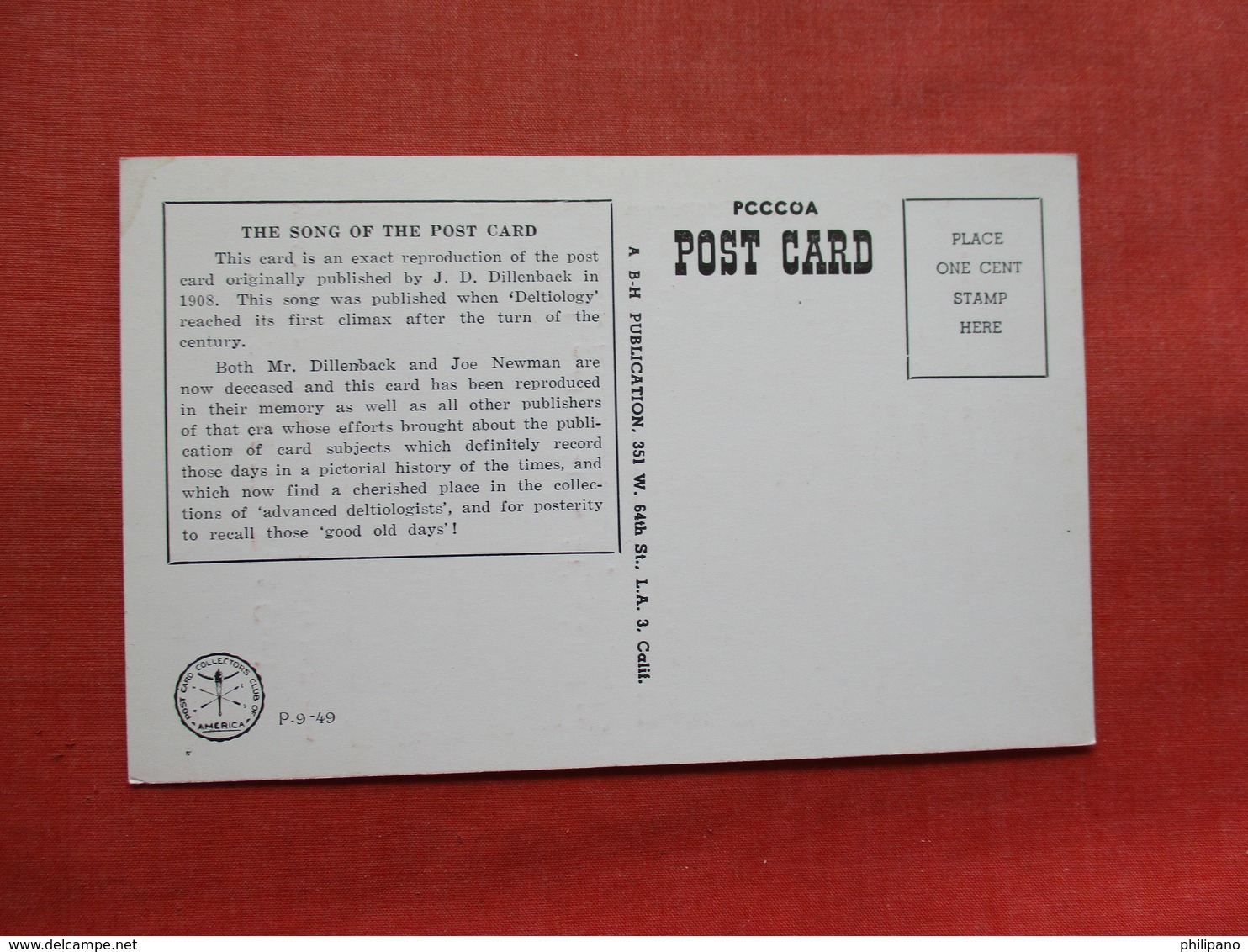 The Song Of The Post Card        Ref 3335 - Other & Unclassified