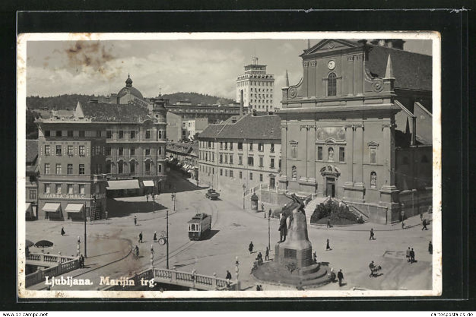 AK Ljubljana / Laibach, Marijin Trg., Ortspartie Mit Strassenbahn - Slovenia