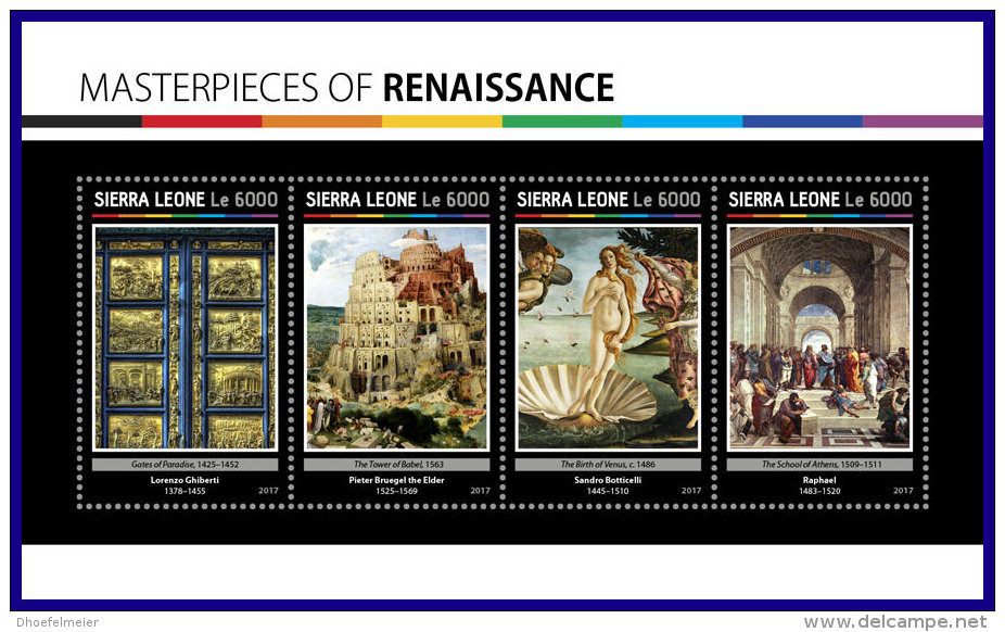 SIERRA LEONE 2017 ** Masterpieces Ghiberti Bruegel The Elder Botticelli Raphael M/S - OFFICIAL ISSUE - DH1710 - Sonstige & Ohne Zuordnung